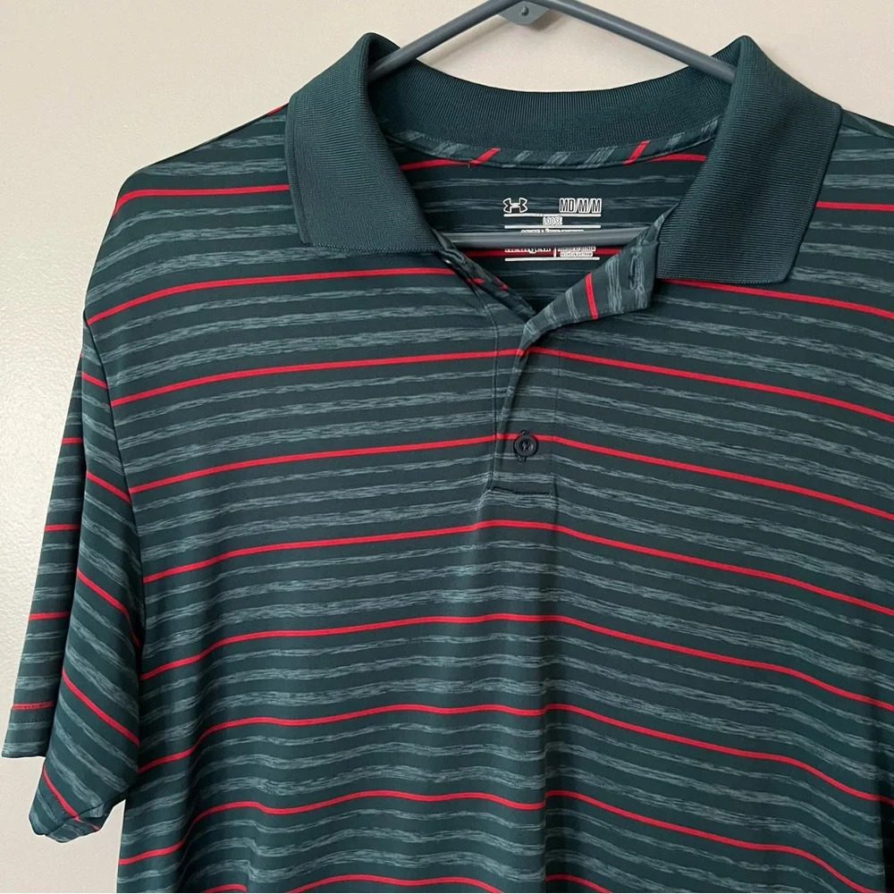 Men’s Under Armour Golf Polo Shirt Loose Fit Athletic Golf Shirt Collared Green - Picture 3 of 8